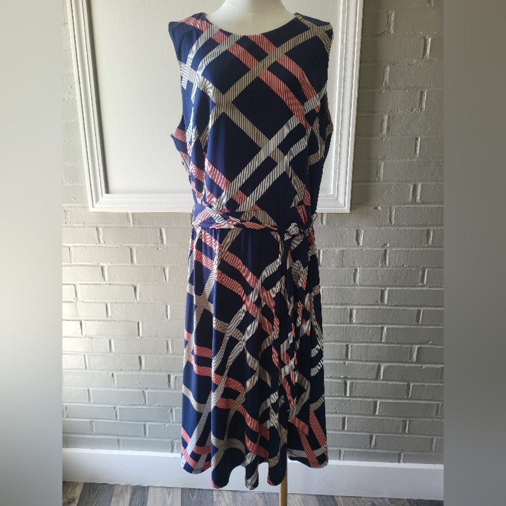 Charter Club Navy and Pink Geometric Dress